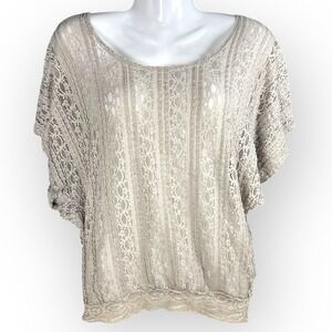 Vanity Lace Sheer Elastic Bottom Top Size Med Nude Cottagecore Stretch Ivory Rom